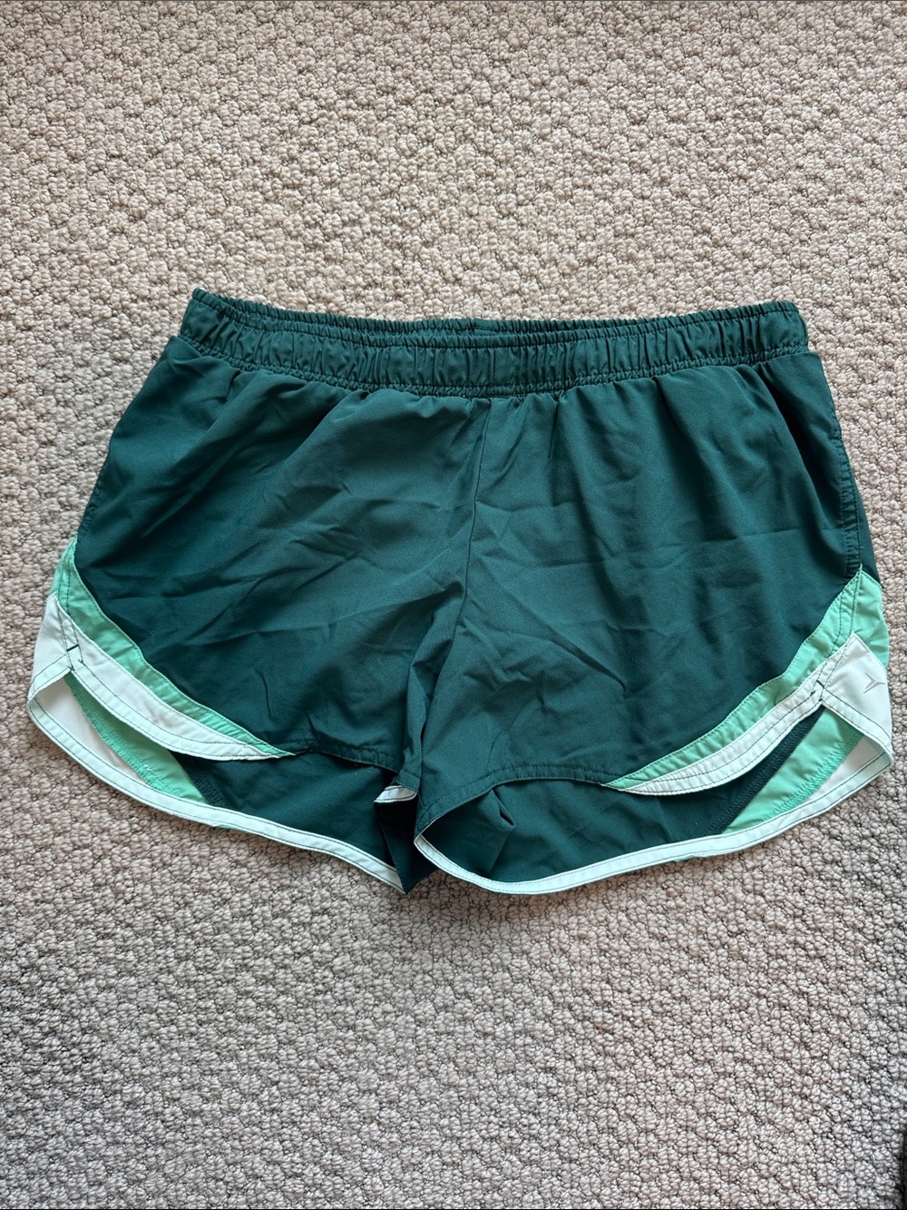 Old Navy Dark Green Athletic Shorts with Mint and White Trim